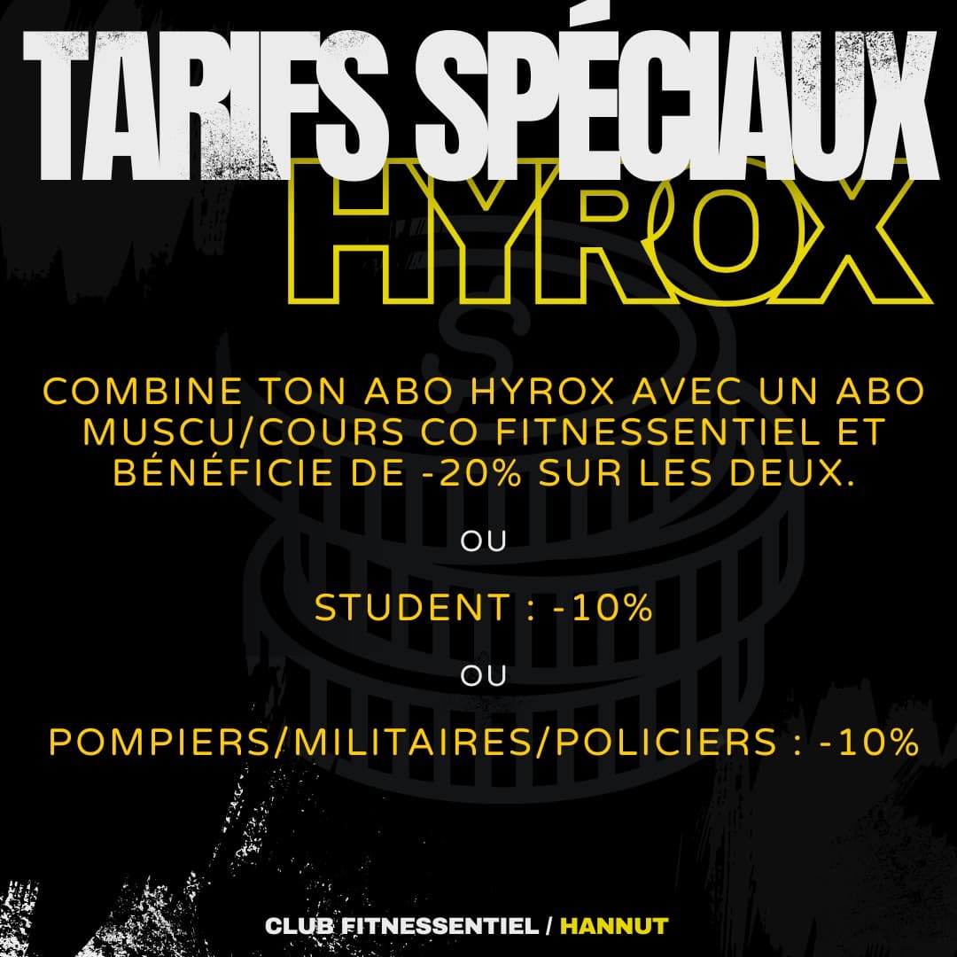Tarifs spéciaux HYROX : combo, étudiants, pompiers/militaires/policiers